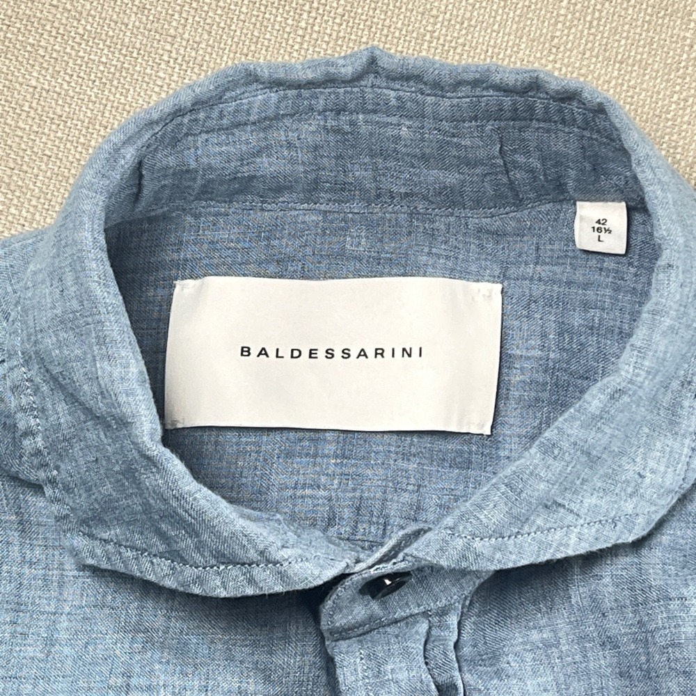 Baldessarini Button Down Shirt Mens L 42 Blue 100% Linen BLD-Hugh Long Sleeve - Picture 4 of 7